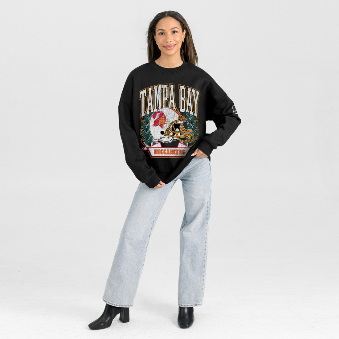 Tampa Bay Buccaneers Gameday Couture Women's Oversized Victory Lane Black Label Premium Fleece Sweatshirt Black | NFL