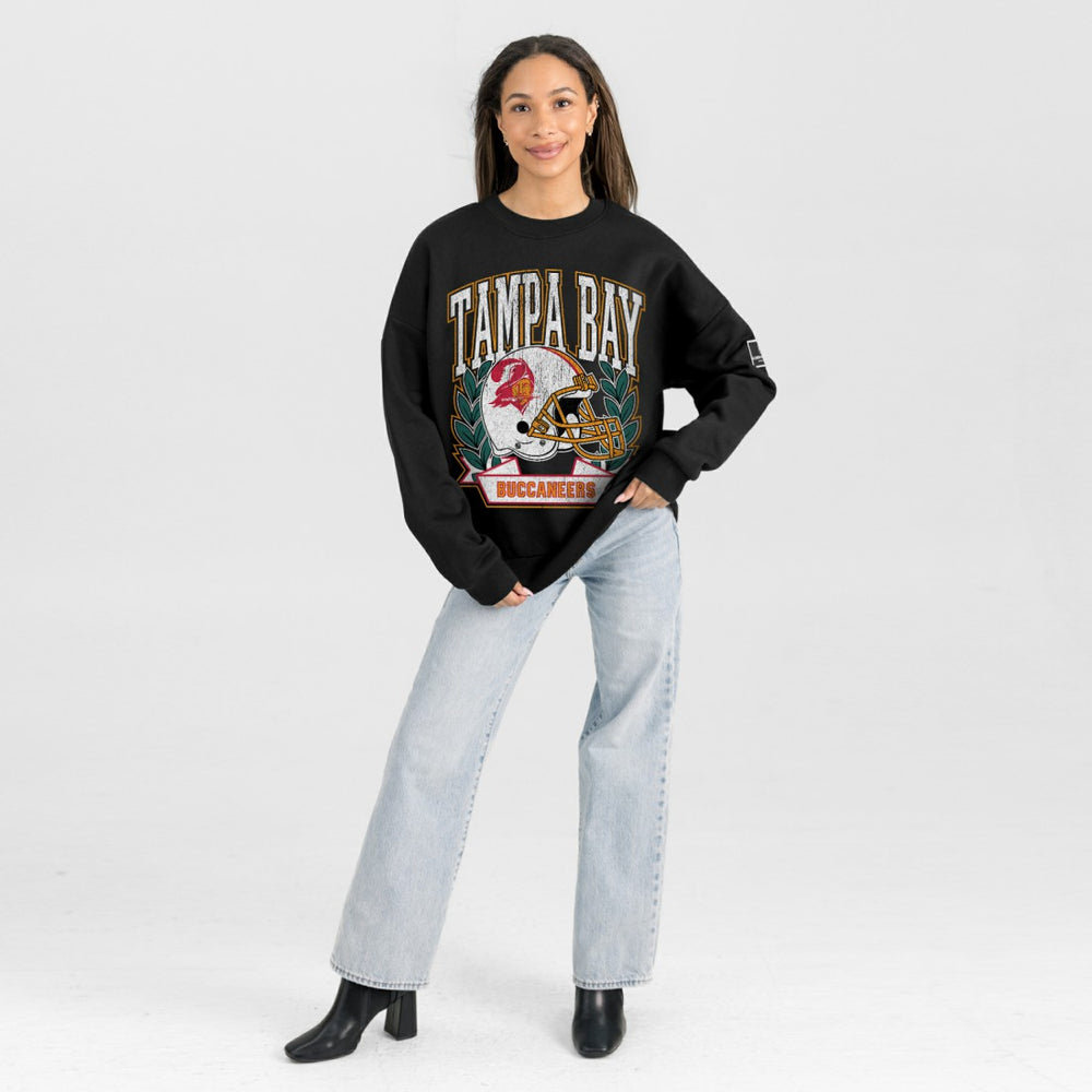Tampa Bay Buccaneers Gameday Couture Women's Oversized Victory Lane Black Label Premium Fleece Sweatshirt Black | NFL