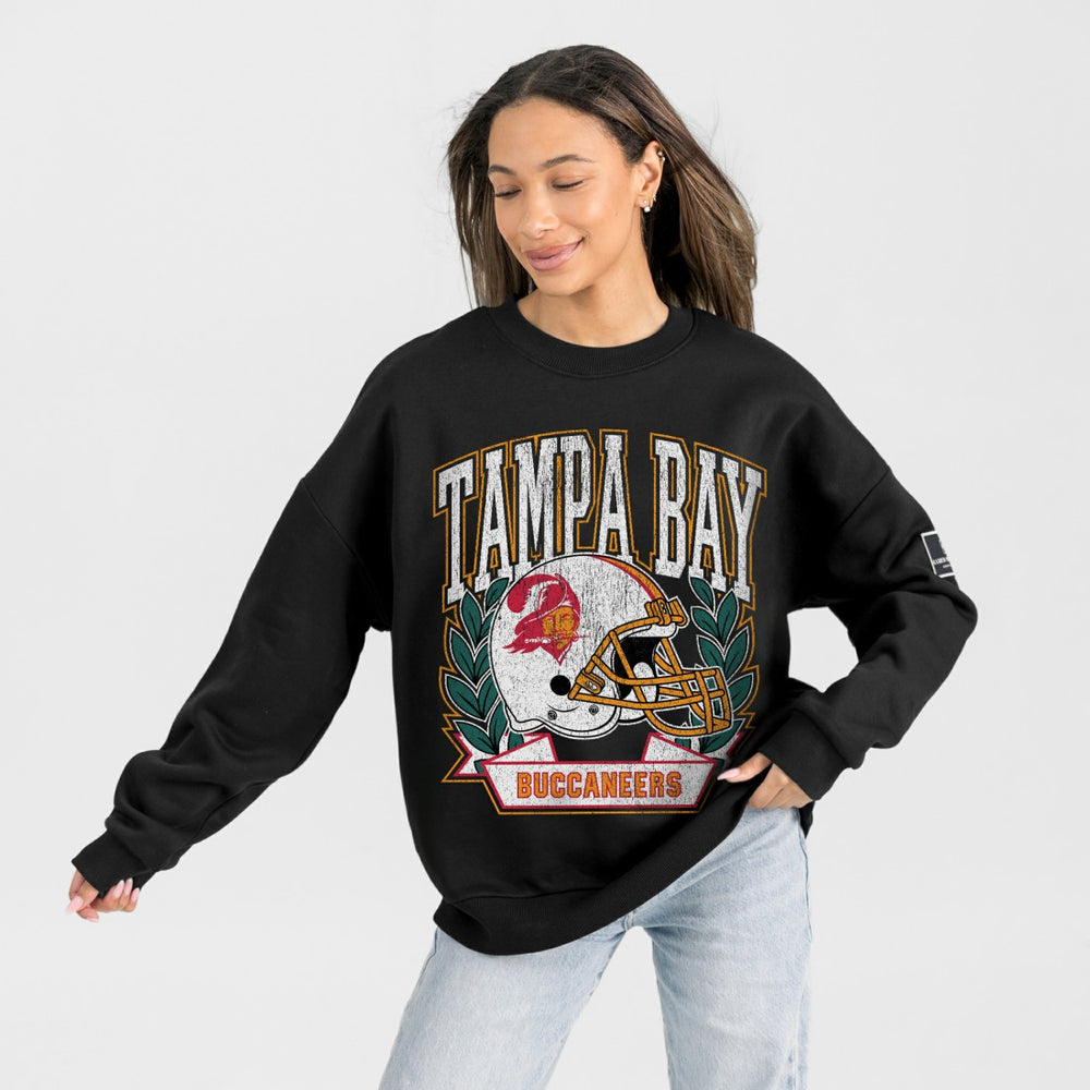 Tampa Bay Buccaneers Gameday Couture Women's Oversized Victory Lane Black Label Premium Fleece Sweatshirt Black | NFL