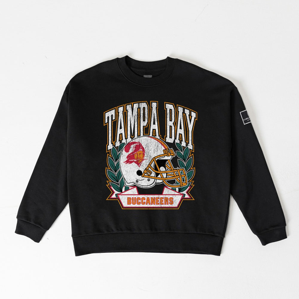 Tampa Bay Buccaneers Gameday Couture Women's Oversized Victory Lane Black Label Premium Fleece Sweatshirt Black | NFL