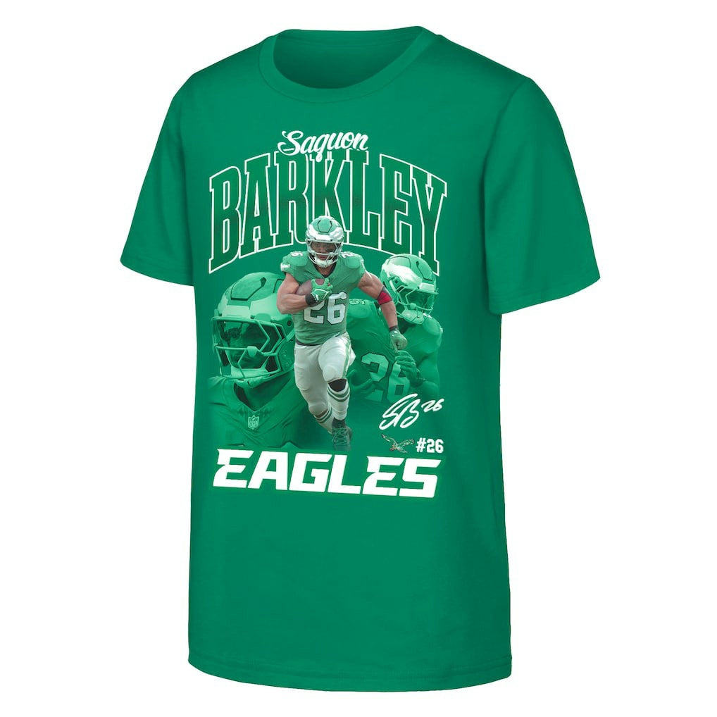 Saquon Barkley Philadelphia Eagles Outerstuff Youth Triple Pic T-Shirt Midnight Green | NFL