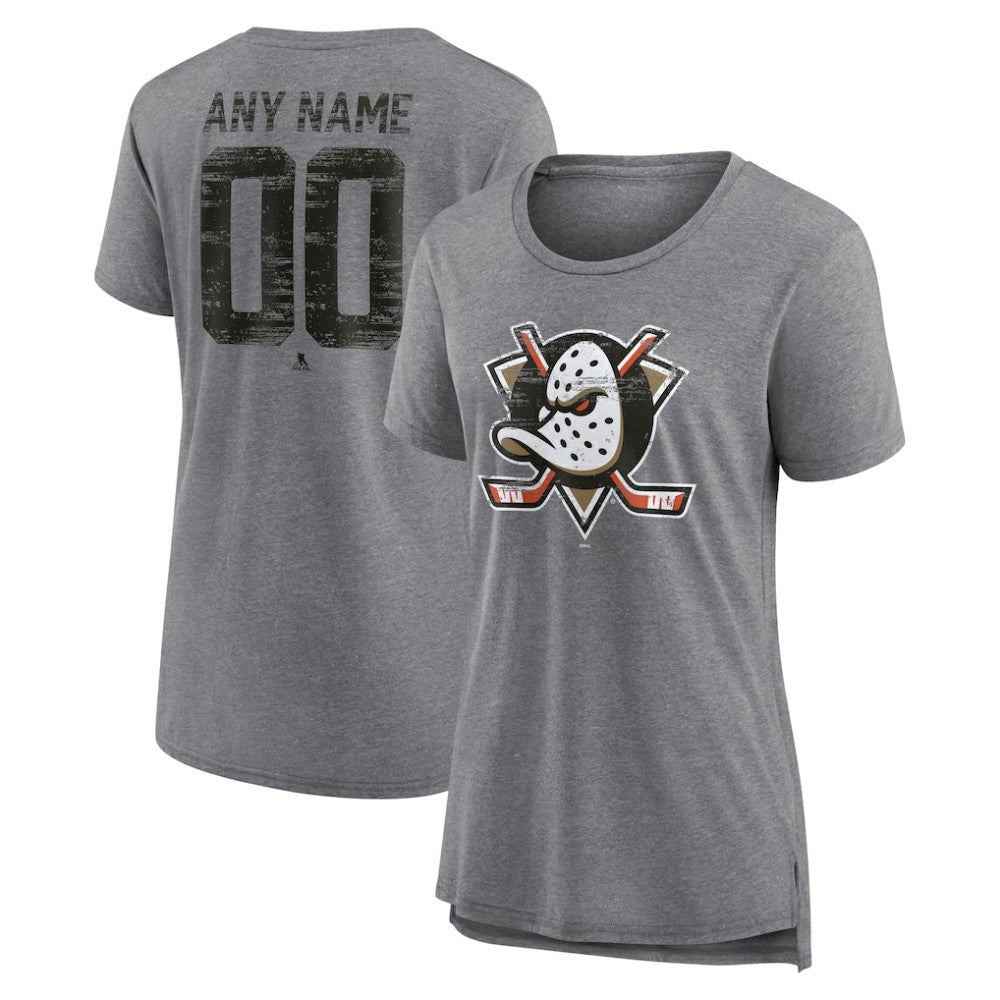 Anaheim Ducks Women's Heritage Custom Tri-Blend T-Shirt - Gray - NHL