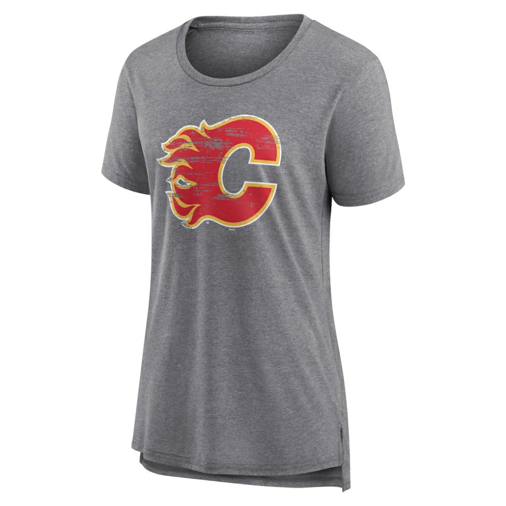 Calgary Flames Women's Heritage Custom Tri-Blend T-Shirt - Gray - NHL
