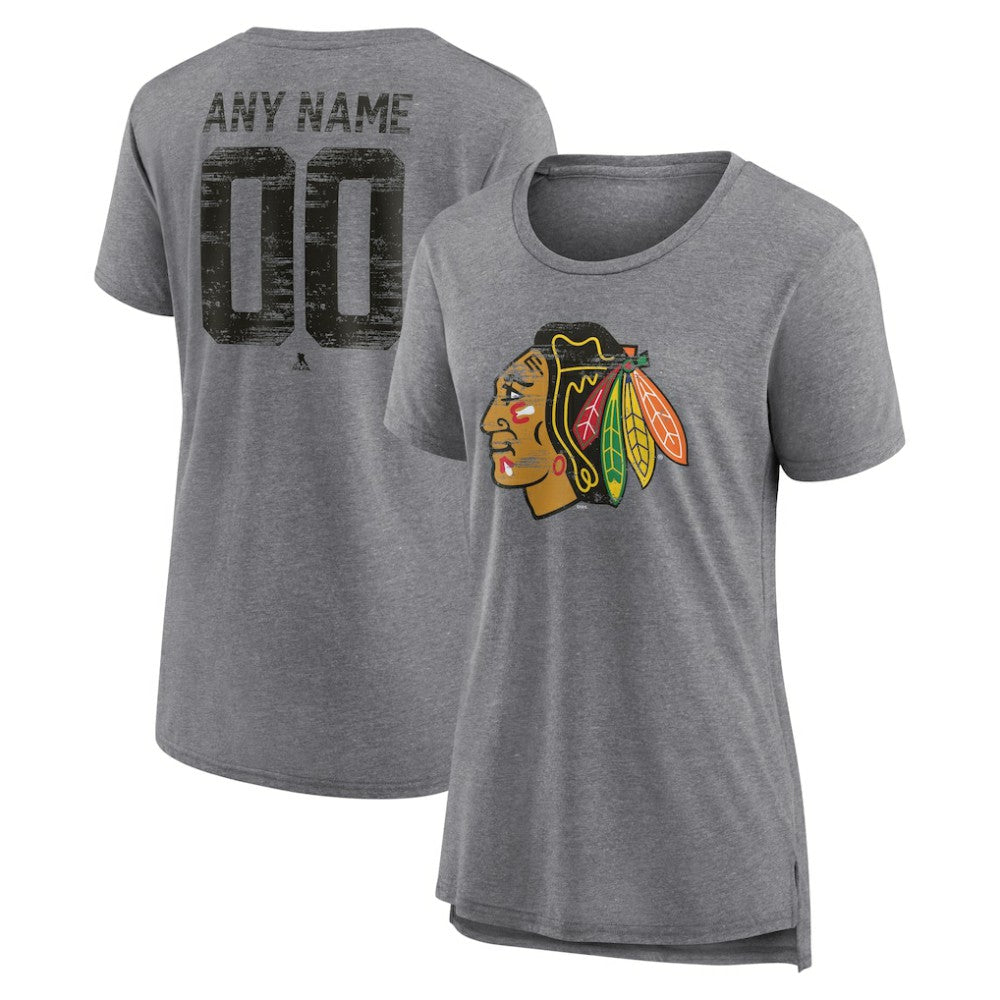 Chicago Blackhawks Women's Heritage Custom Tri-Blend T-Shirt - Gray - NHL