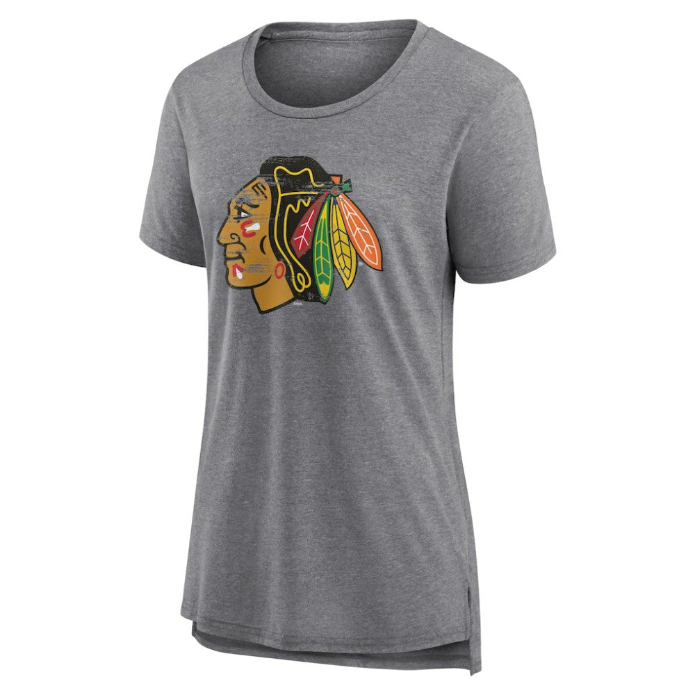 Chicago Blackhawks Women's Heritage Custom Tri-Blend T-Shirt - Gray - NHL