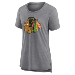 Chicago Blackhawks Women's Heritage Custom Tri-Blend T-Shirt - Gray - NHL