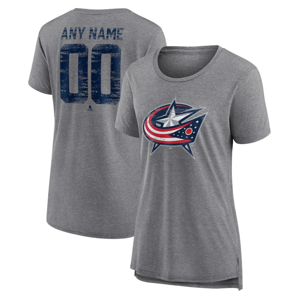 Columbus Blue Jackets Women's Heritage Custom Tri-Blend T-Shirt - Gray - NHL