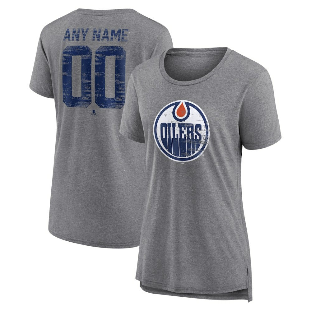Edmonton Oilers Women's Heritage Custom Tri-Blend T-Shirt - Gray - NHL