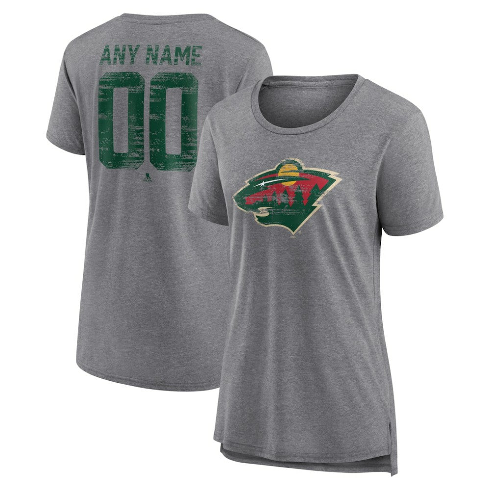 Minnesota Wild Women's Heritage Custom Tri-Blend T-Shirt - Gray - NHL