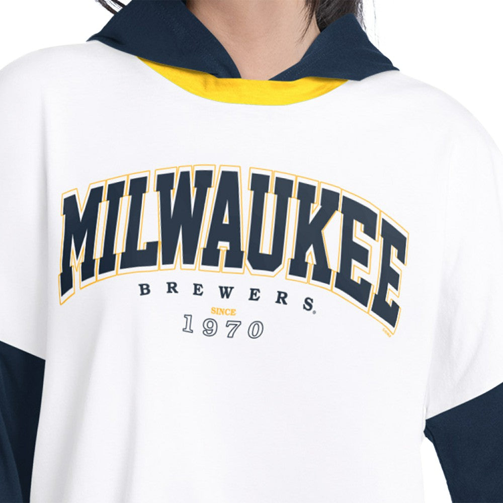 Milwaukee Brewers G-III 4Her by Carl Banks Women's Key Player Oversized Hooded Long Sleeve T-Shirt - MLB