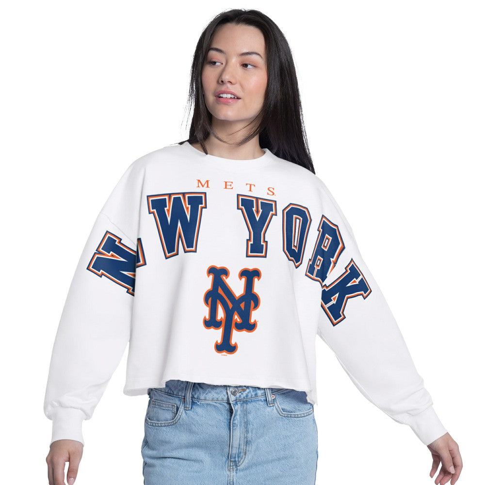 New York Mets G-III 4Her by Carl Banks Women's Bleachers Cropped Pullover Sweatshirt - MLB
