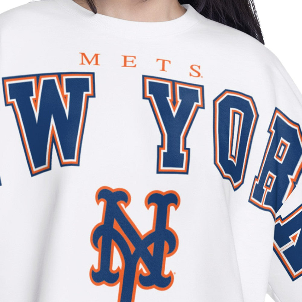 New York Mets G-III 4Her by Carl Banks Women's Bleachers Cropped Pullover Sweatshirt - MLB