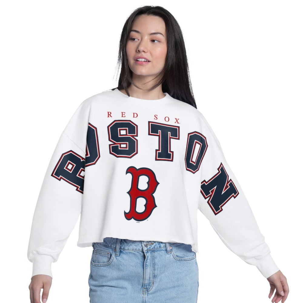 Boston Red Sox G-III 4Her by Carl Banks Women's Bleachers Cropped Pullover Sweatshirt - MLB