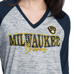Milwaukee Brewers G-III 4Her by Carl Banks Women's Speed Training 3/4-Sleeve Rhinestone V-Neck T-Shirt - MLB