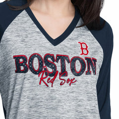 Boston Red Sox G-III 4Her by Carl Banks Women's Speed Training 3/4-Sleeve Rhinestone V-Neck T-Shirt - MLB