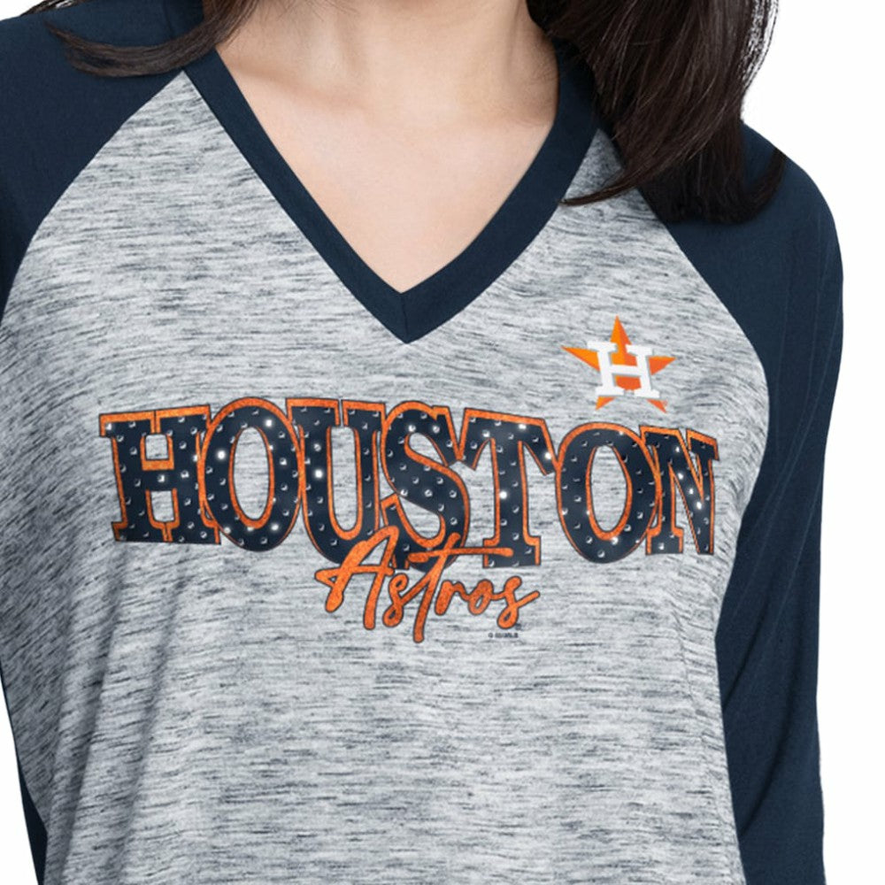 Houston Astros G-III 4Her by Carl Banks Women's Speed Training 3/4-Sleeve Rhinestone V-Neck T-Shirt - MLB