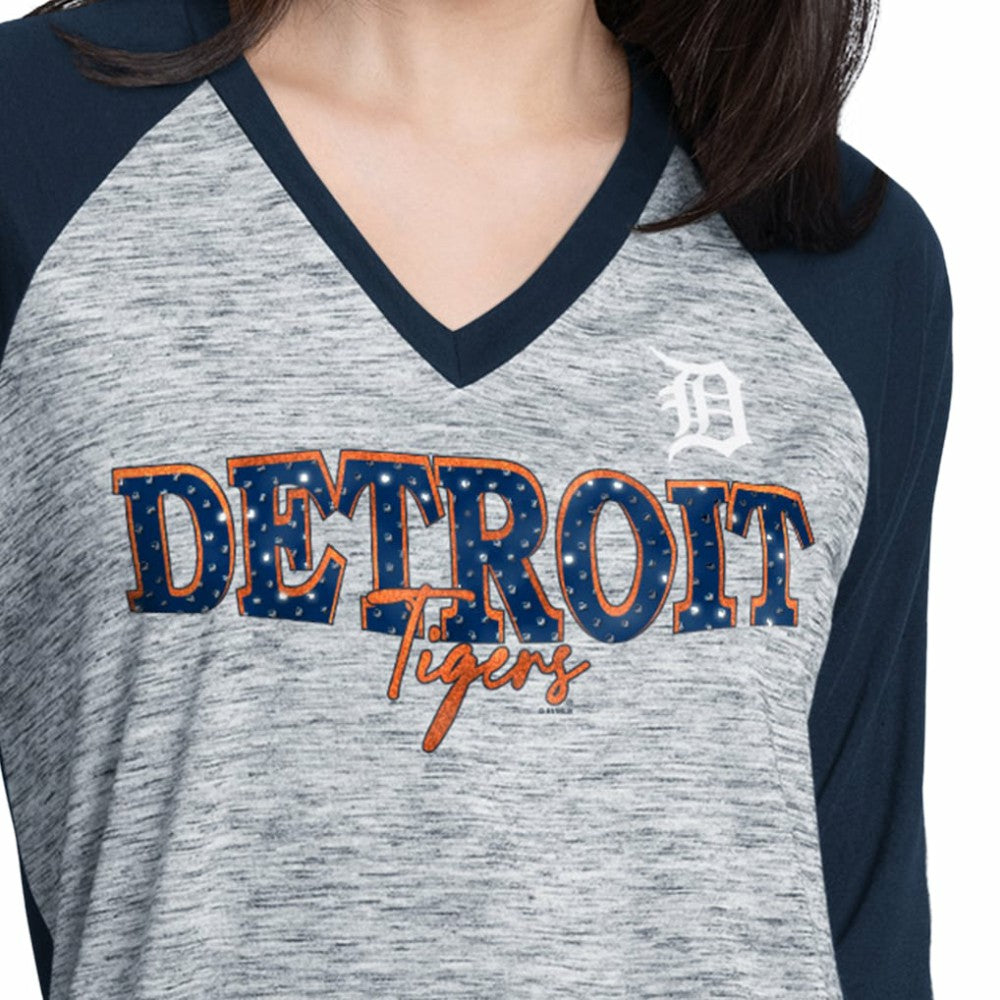 Detroit Tigers G-III 4Her by Carl Banks Women's Speed Training 3/4-Sleeve Rhinestone V-Neck T-Shirt - MLB