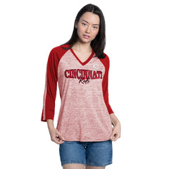 Cincinnati Reds G-III 4Her by Carl Banks Women's Speed Training 3/4-Sleeve Rhinestone V-Neck T-Shirt - MLB