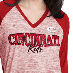 Cincinnati Reds G-III 4Her by Carl Banks Women's Speed Training 3/4-Sleeve Rhinestone V-Neck T-Shirt - MLB