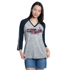 Cleveland Guardians G-III 4Her by Carl Banks Women's Speed Training 3/4-Sleeve Rhinestone V-Neck T-Shirt - MLB