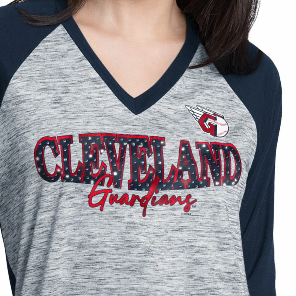 Cleveland Guardians G-III 4Her by Carl Banks Women's Speed Training 3/4-Sleeve Rhinestone V-Neck T-Shirt - MLB