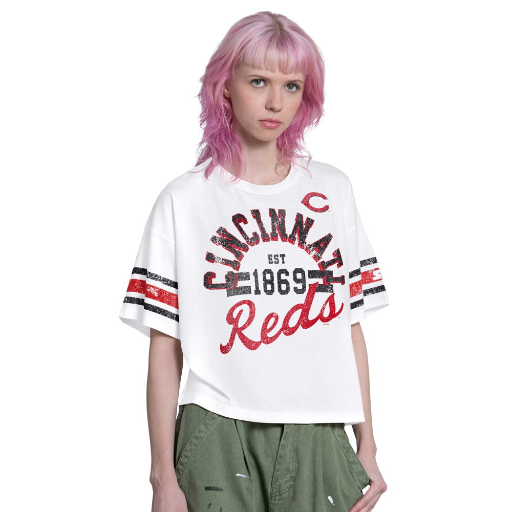 Cincinnati Reds Starter Women's Cropped Hurry Up Offense T-Shirt - MLB