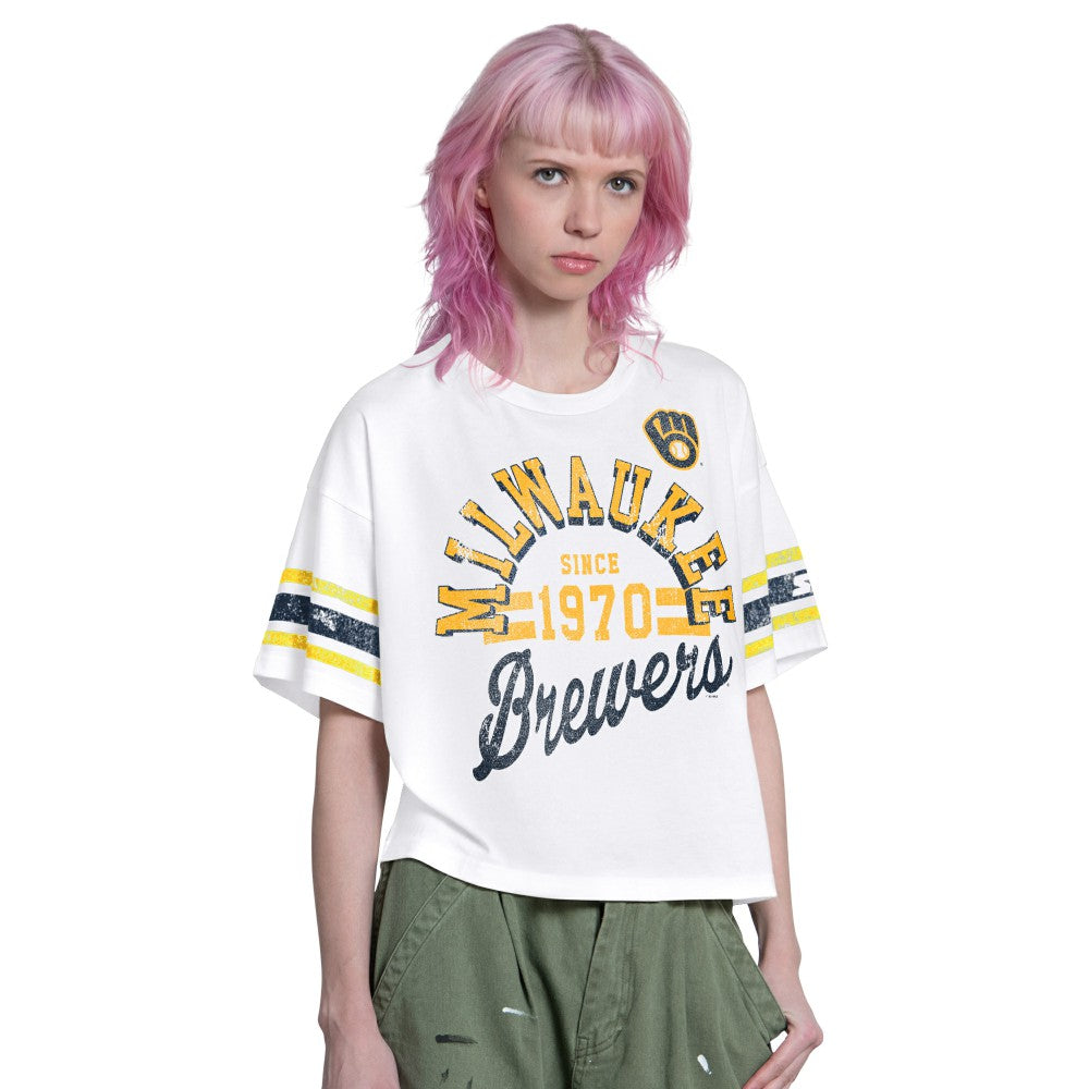 Milwaukee Brewers Starter Women's Cropped Hurry Up Offense T-Shirt - MLB
