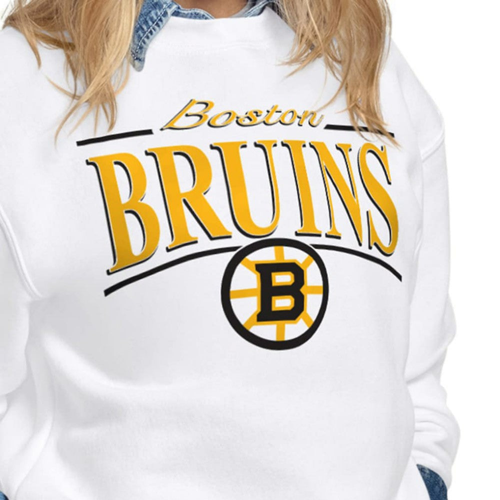 Boston Bruins Starter Women's Arch Stripe Fleece Sweatshirt - White - NHL