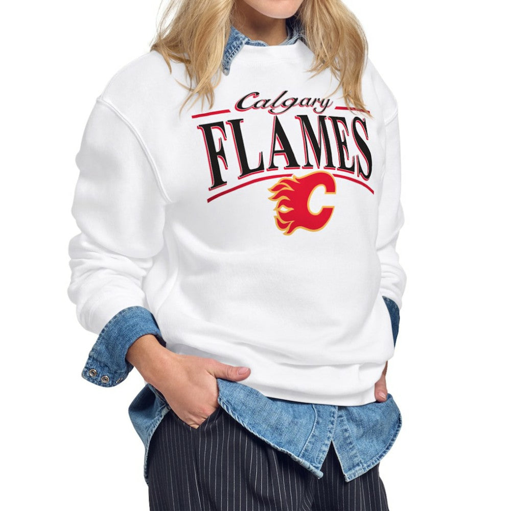 Calgary Flames Starter Women's Arch Stripe Fleece Sweatshirt - White - NHL