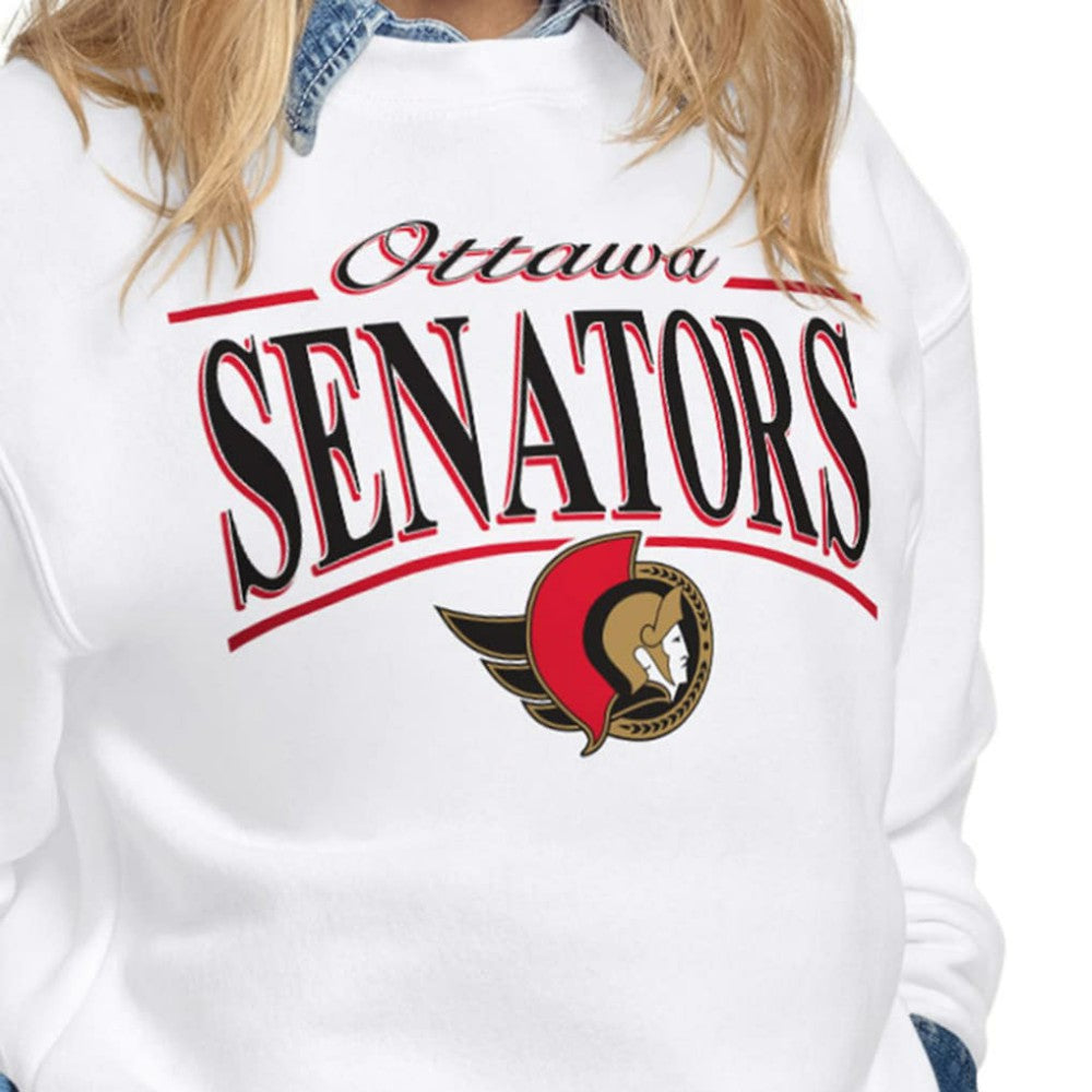 Ottawa Senators Starter Women's Arch Stripe Fleece Sweatshirt - White - NHL