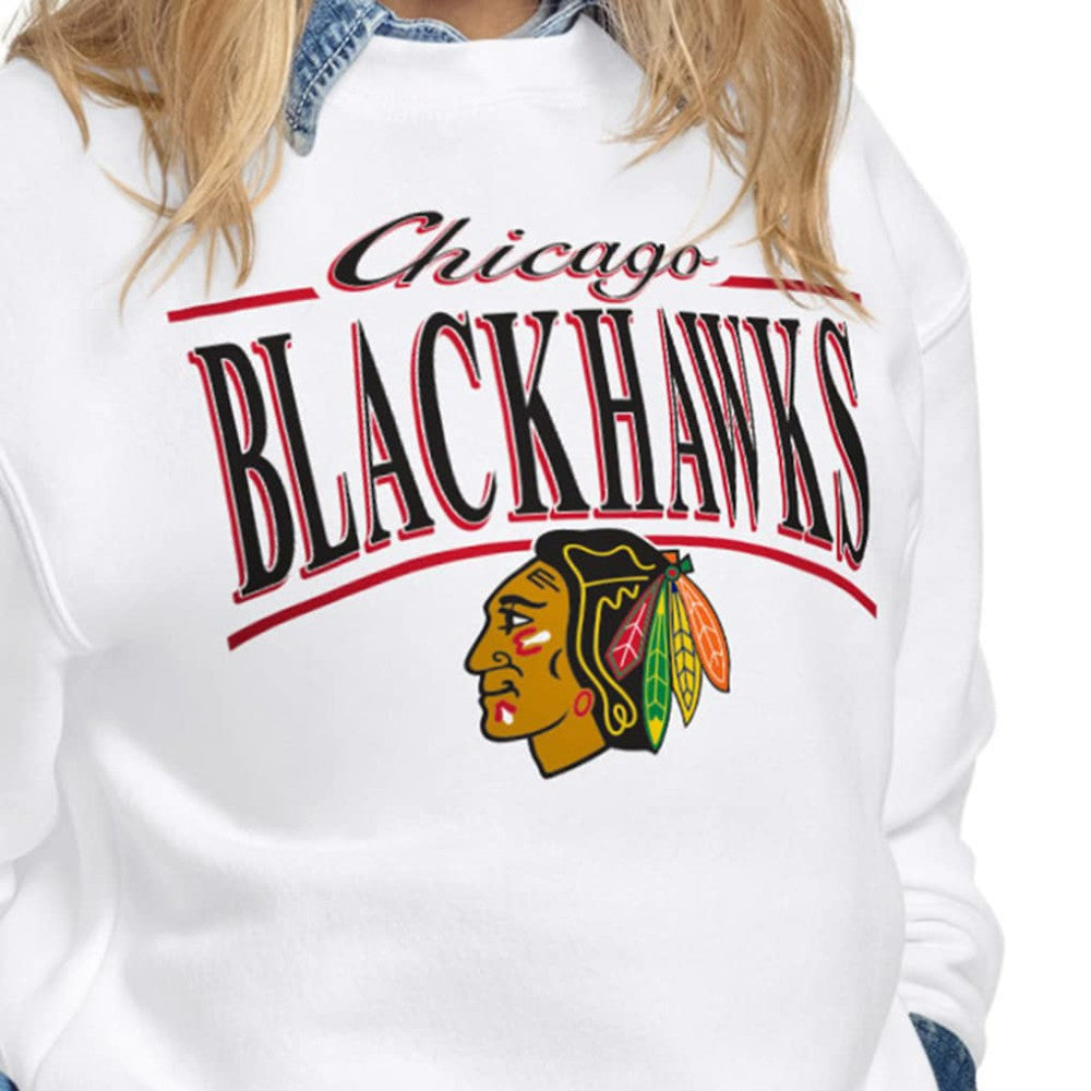 Chicago Blackhawks Starter Women's Arch Stripe Fleece Sweatshirt - White - NHL