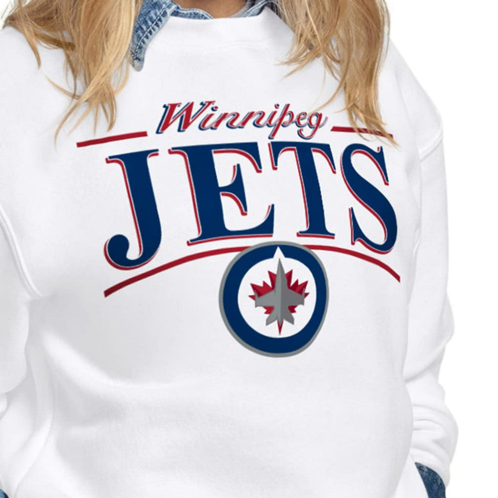 Winnipeg Jets Starter Women's Arch Stripe Fleece Sweatshirt - White - NHL