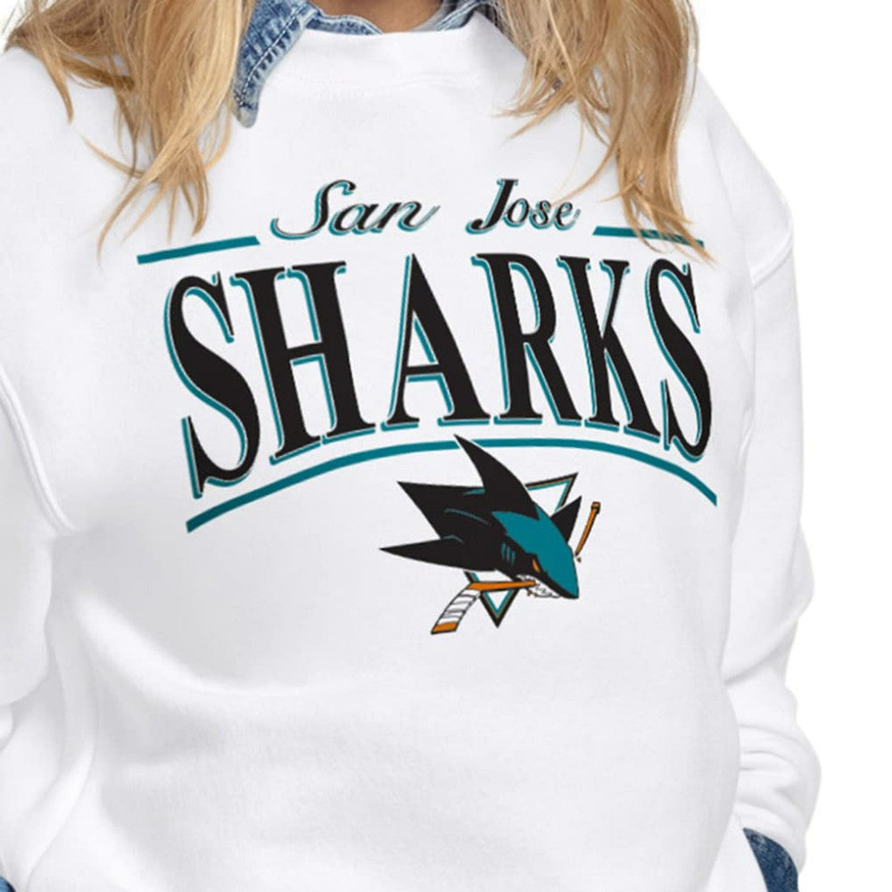 San Jose Sharks Starter Women's Arch Stripe Fleece Sweatshirt - White - NHL