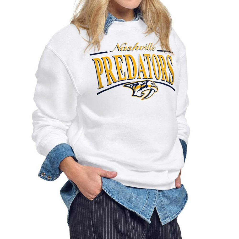 Nashville Predators Starter Women's Arch Stripe Fleece Sweatshirt - White - NHL