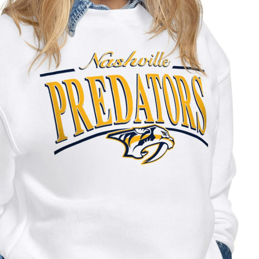 Nashville Predators Starter Women's Arch Stripe Fleece Sweatshirt - White - NHL