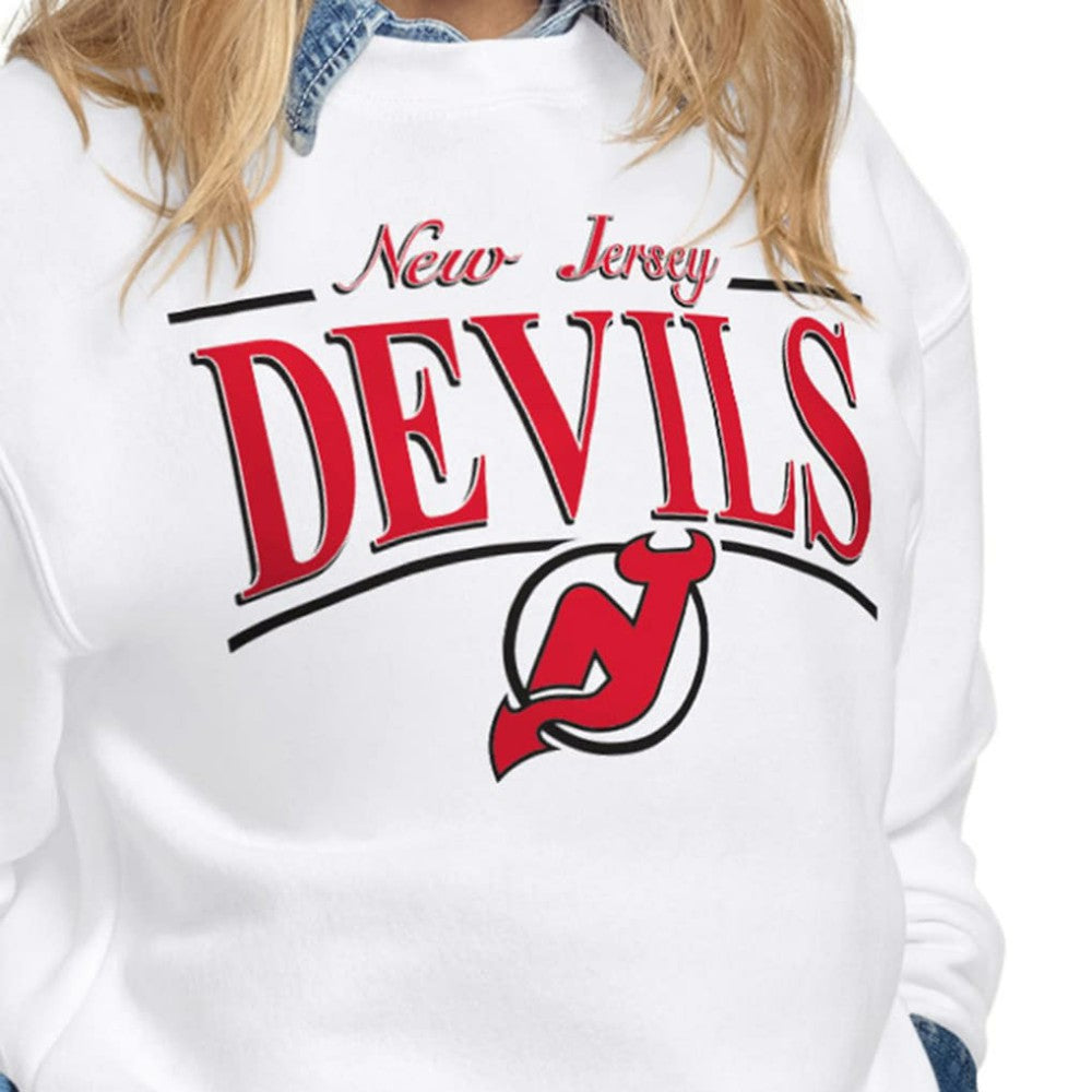 New Jersey Devils Starter Women's Arch Stripe Fleece Sweatshirt - White - NHL