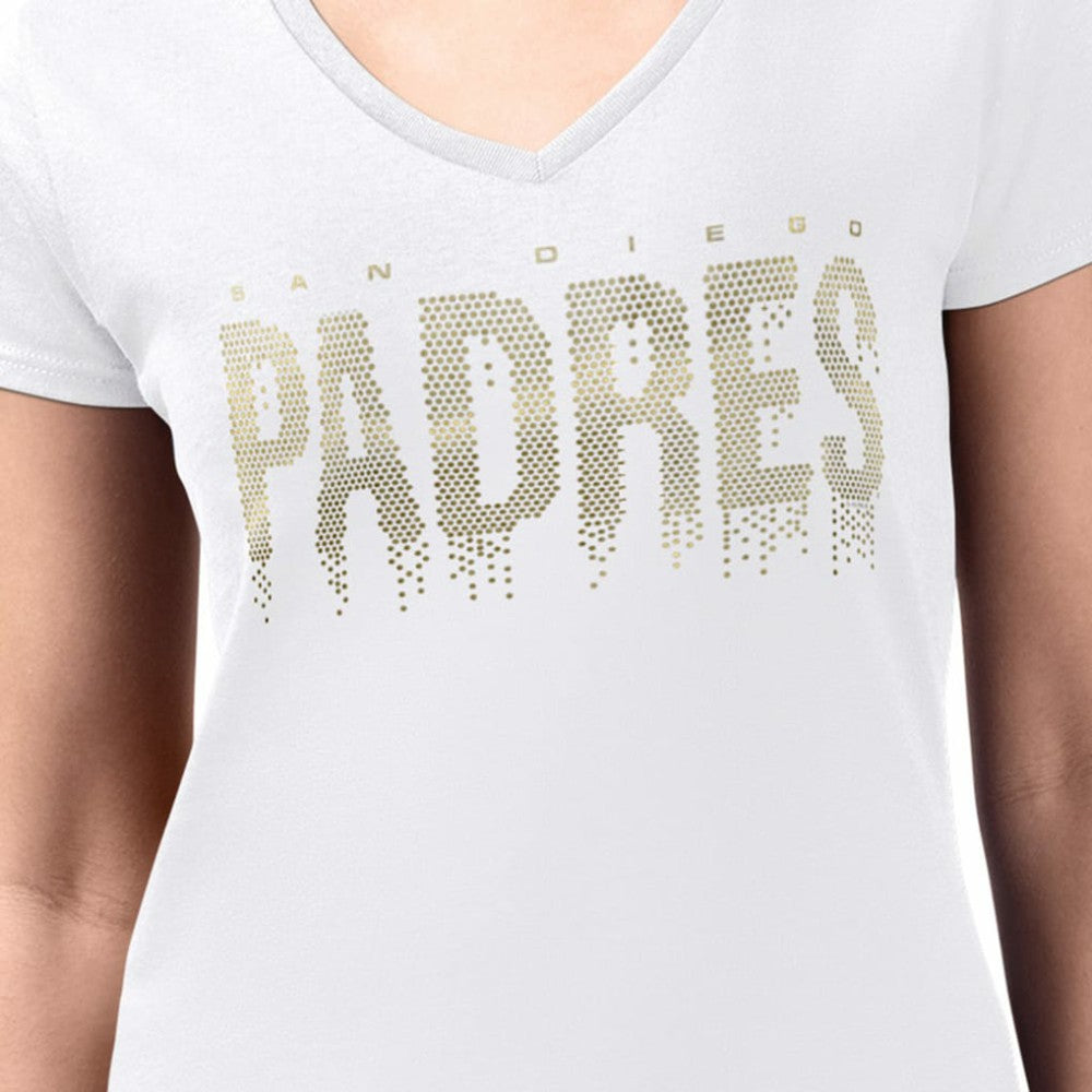 San Diego Padres G-III 4Her by Carl Banks Women's Metallic Drop Lightweight V-Neck T-Shirt - MLB