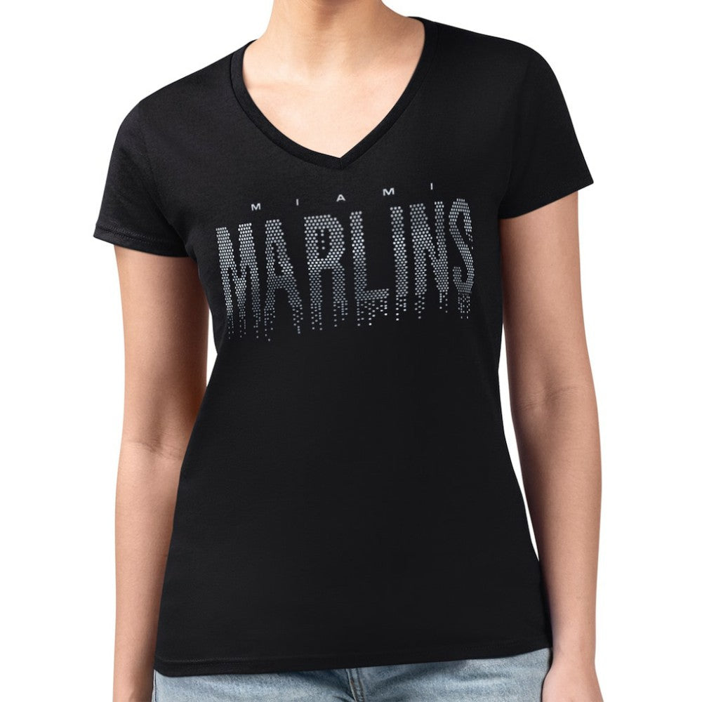 Miami Marlins G-III 4Her by Carl Banks Women's Metallic Drop Lightweight V-Neck T-Shirt - MLB