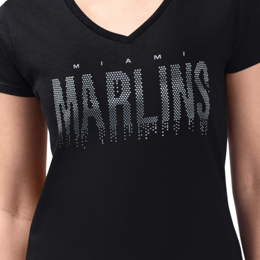 Miami Marlins G-III 4Her by Carl Banks Women's Metallic Drop Lightweight V-Neck T-Shirt - MLB