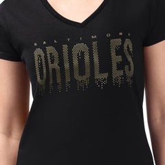 Baltimore Orioles G-III 4Her by Carl Banks Women's Metallic Drop Lightweight V-Neck T-Shirt - MLB