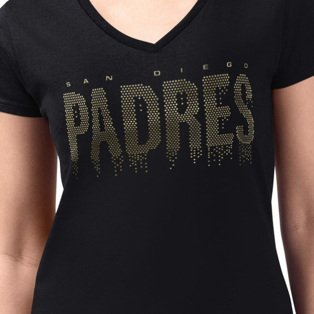 San Diego Padres G-III 4Her by Carl Banks Women's Metallic Drop Lightweight V-Neck T-Shirt - MLB