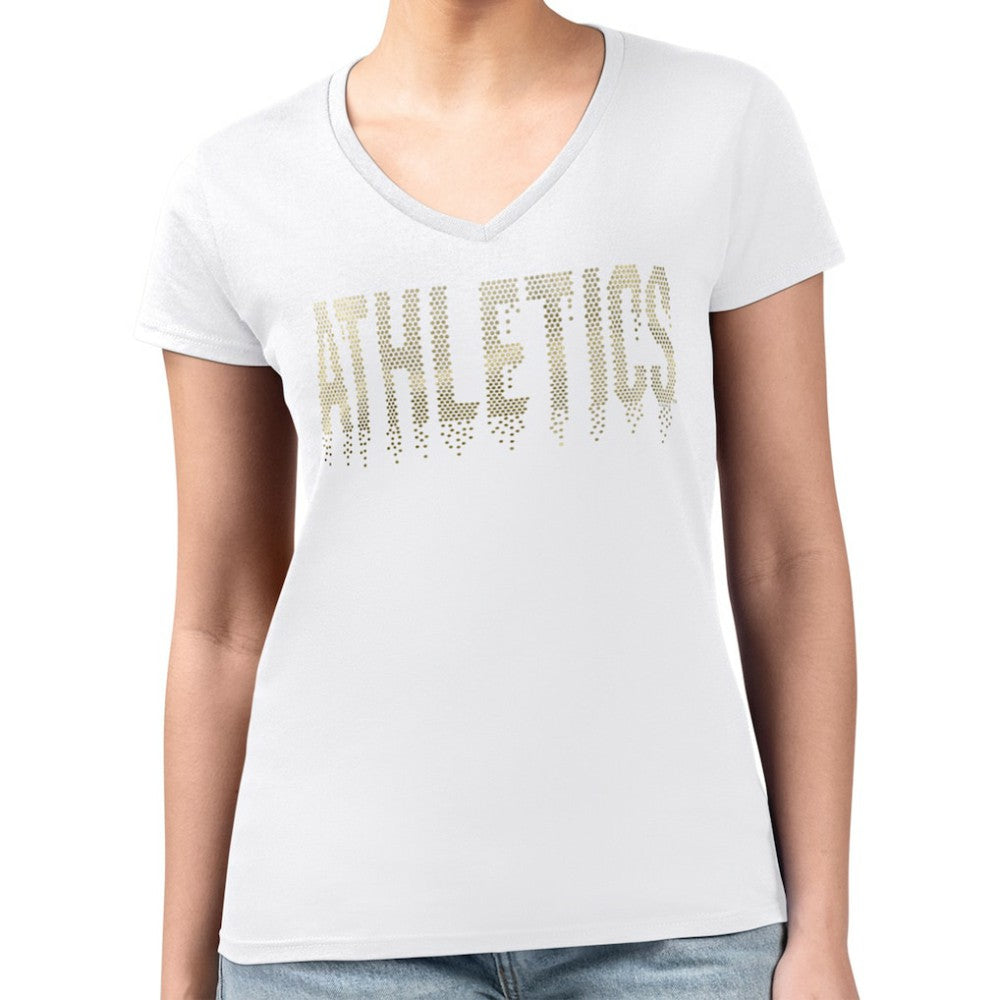Athletics G-III 4Her by Carl Banks Women's Metallic Drop Lightweight V-Neck T-Shirt - MLB