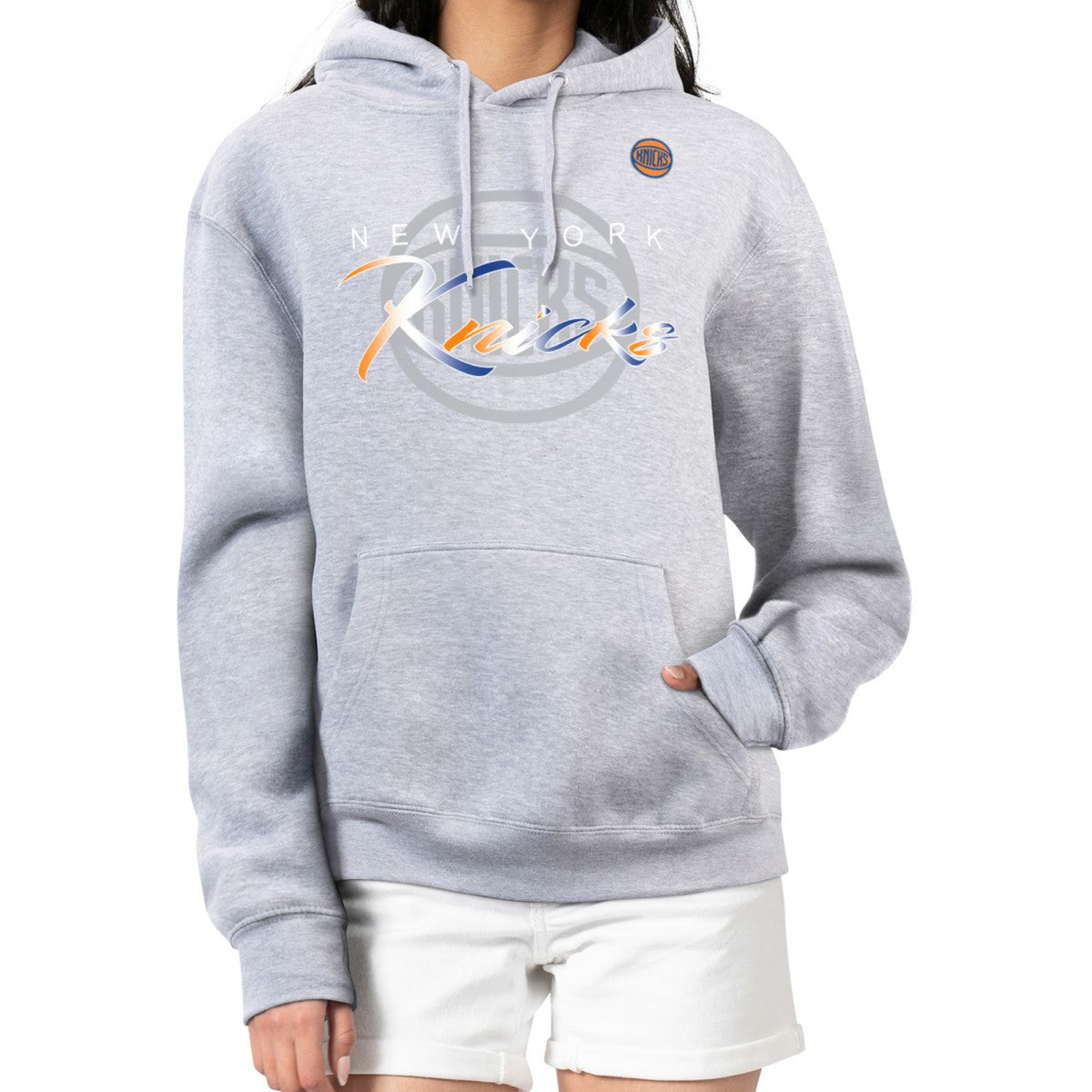 New York Knicks G-III 4Her by Carl Banks Women's Shadow Logo Tri-Blend Fleece Hoodie Gray - NBA