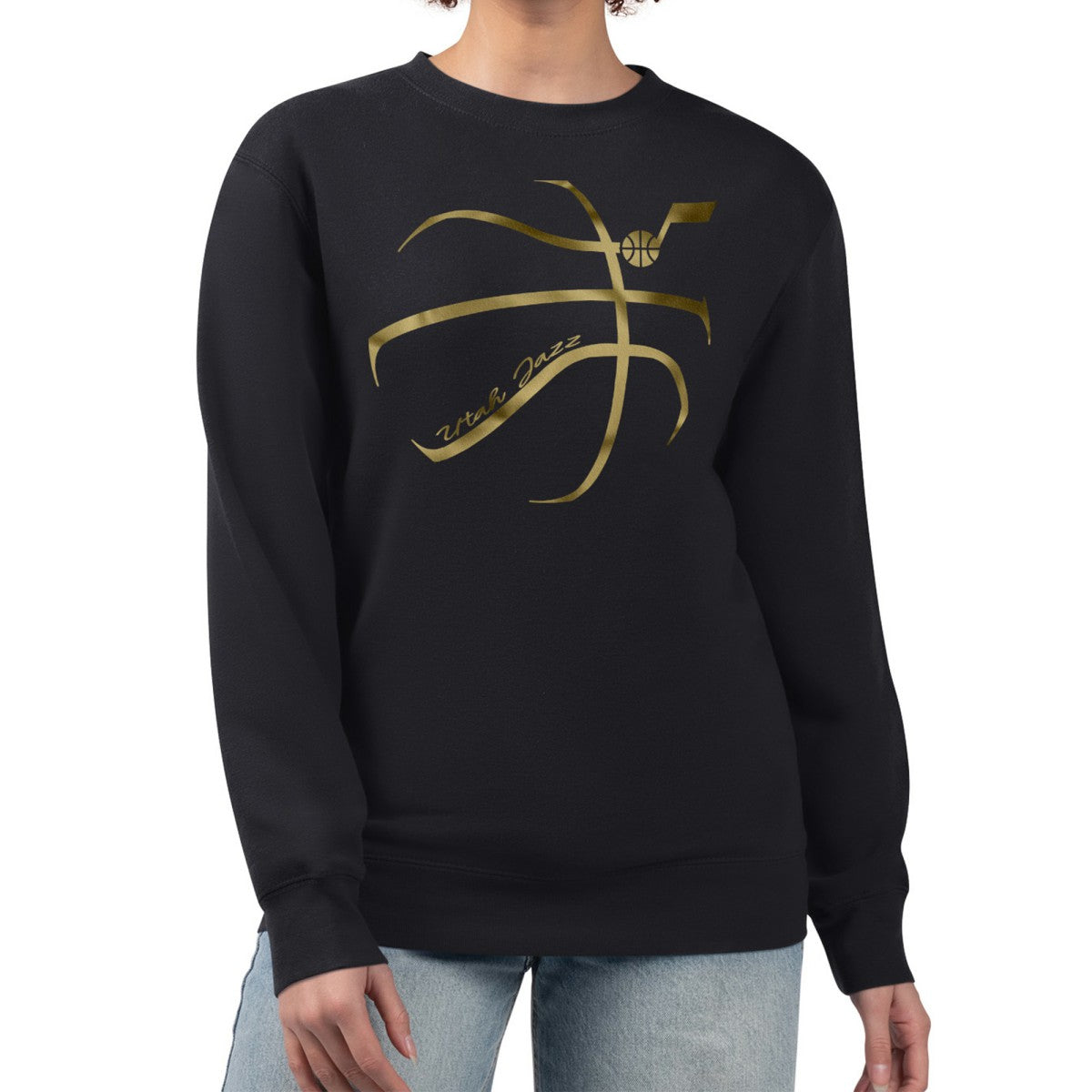 Utah Jazz G-III 4Her by Carl Banks Women's Metallic Print Basketball Sketch Fleece Sweatshirt Black - NBA