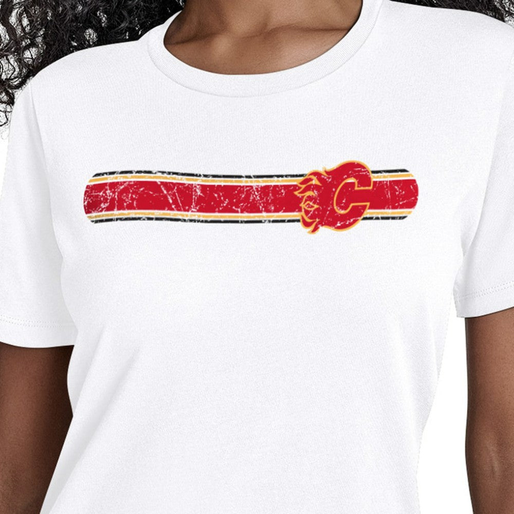 Calgary Flames Starter Women's Team Stripe T-Shirt - White - NHL