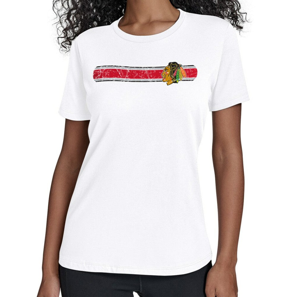 Chicago Blackhawks Starter Women's Team Stripe T-Shirt - White - NHL