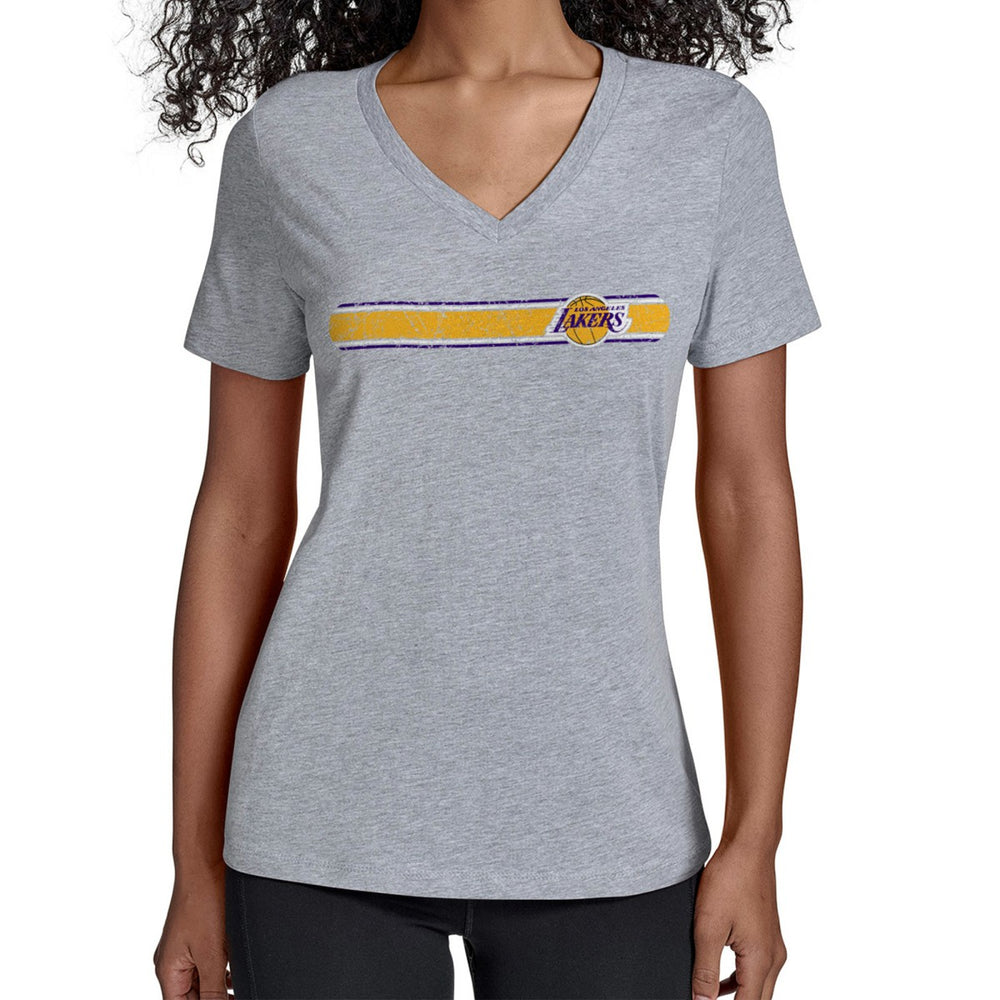 Los Angeles Lakers Starter Women's Team Stripe V-Neck T-Shirt Gray - NBA