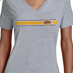 Los Angeles Lakers Starter Women's Team Stripe V-Neck T-Shirt Gray - NBA
