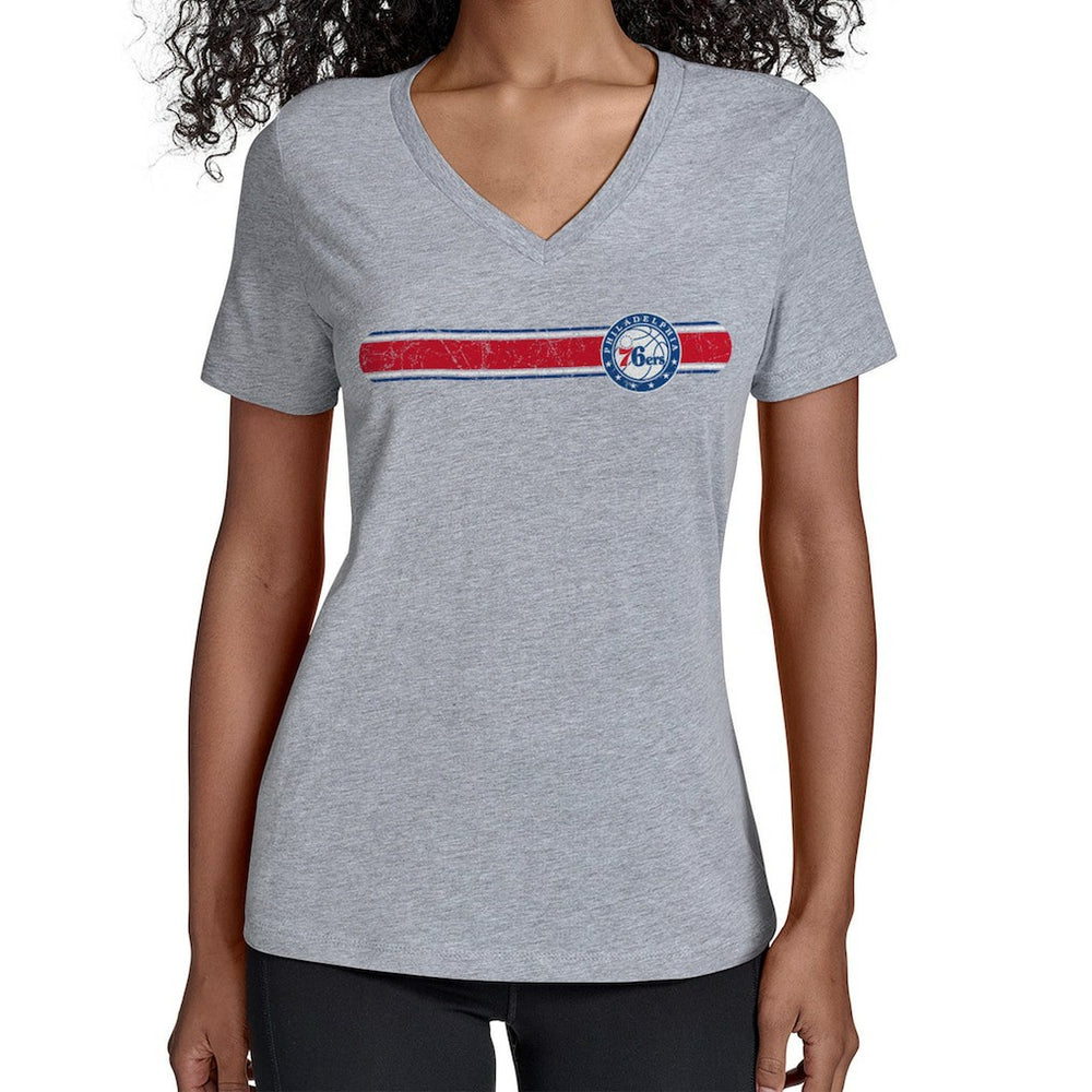 Philadelphia 76ers Starter Women's Team Stripe V-Neck T-Shirt Gray - NBA