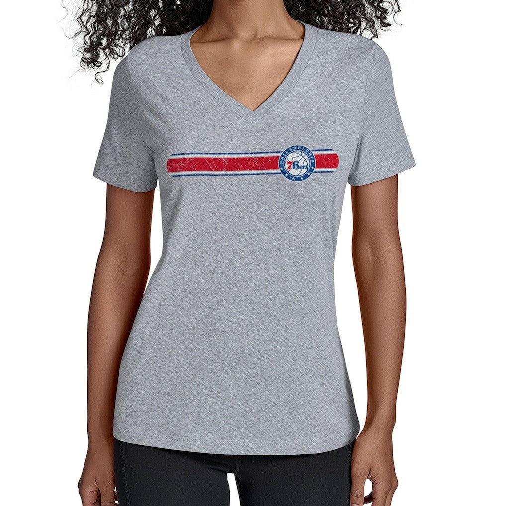 Philadelphia 76ers Starter Women's Team Stripe V-Neck T-Shirt Gray - NBA